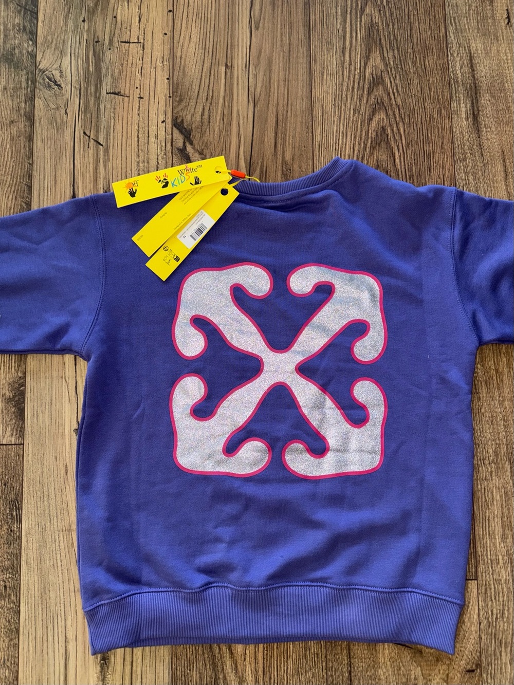 Off-White Kids Purple Sweatshirt with Silver and Pink Logo